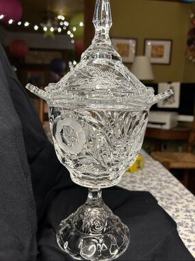 Cut Crystal Lidded Compote - Clear Glass RARE VINTAGE!!